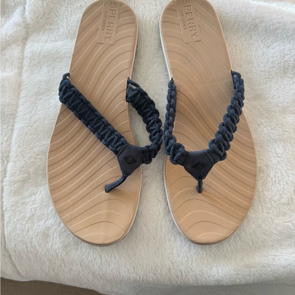 Sperry sea brook top sider women flip flops sandals size 11 Thong Navy Blue NWOT - Picture 2 of 6
